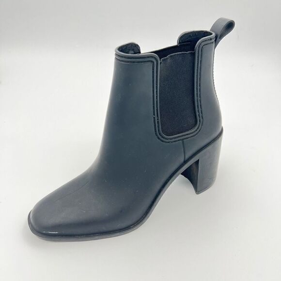 Jeffrey Campbell JC Play Black Matte Rubber Heeled Rain Booties size 8 - Picture 1 of 8